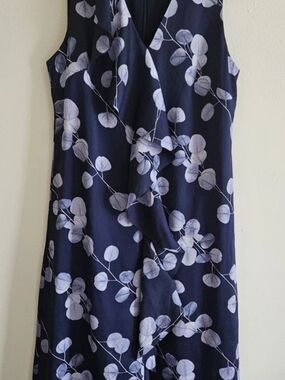 Banana Republic Navy Floral Ruffle Midi Dress. Teacher, Work Wear, Summer